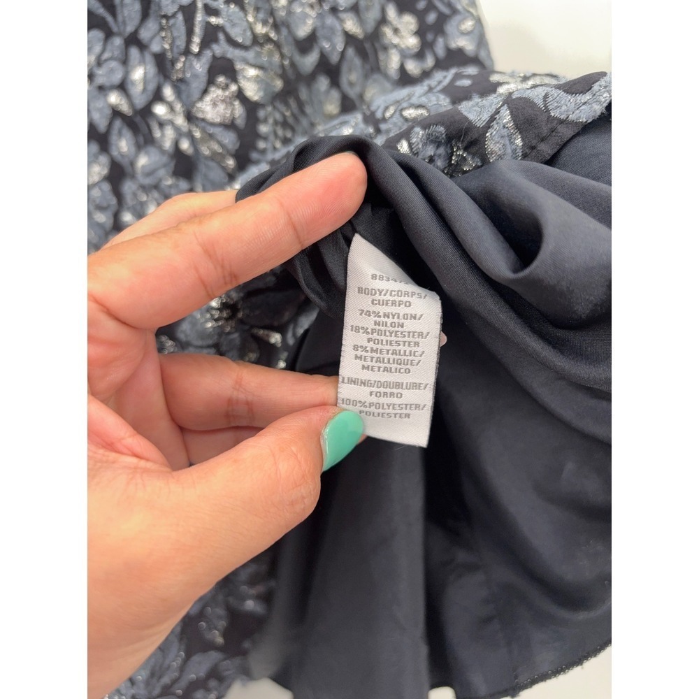 Theia Floral Slate Ball Gown Womens 10 Silver Blue Brocade Maxi Formal Evening - Picture 11 of 12